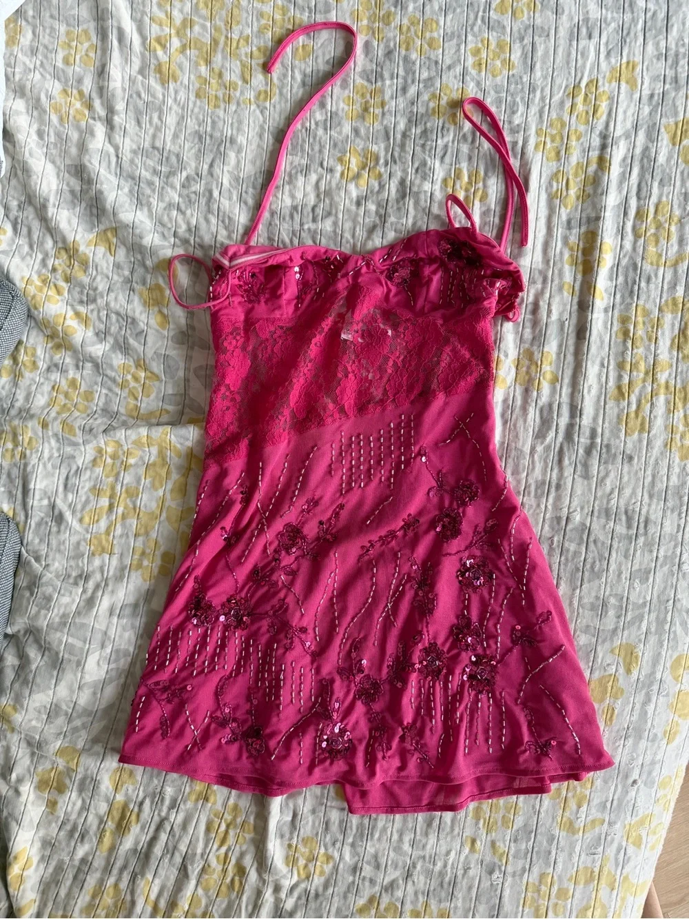 Princess Polly Fuchsia Halter Lace & Sequin Mini Dress - Picture 8 of 8